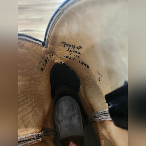 VINTAGE TONY LAMA BLACK COWBOY BOOTS LEATHER SIZE 10 1/2 10.5 B - Picture 6 of 9